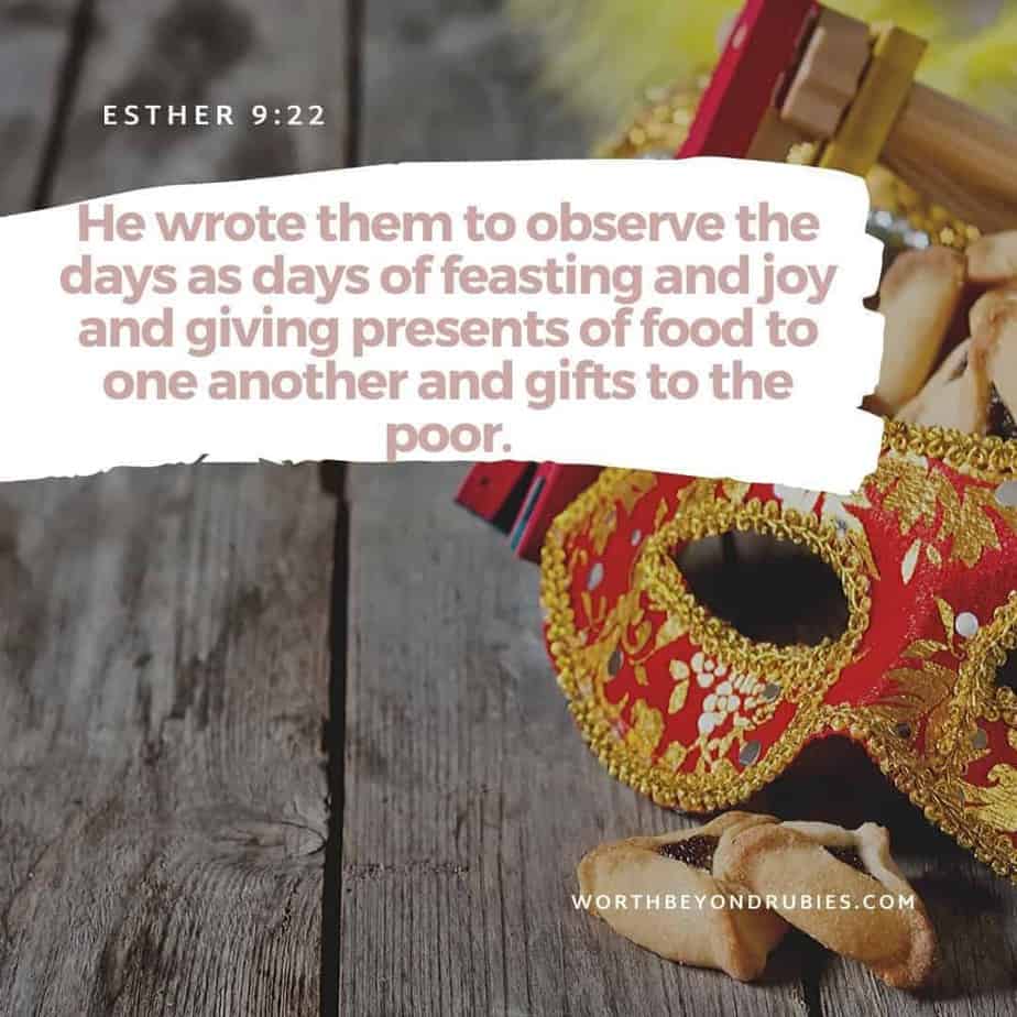 You Were Made For Such a Time as This - Lessons From Esther & the Festival of Purim 9 An image of a mask and hamantaschen with Esther 9:22 written