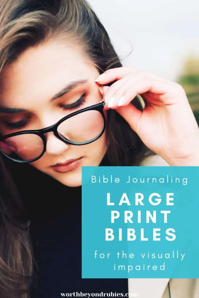 An image of a woman touching her eyeglasses - Large Print Bibles for the Visually Impaired
