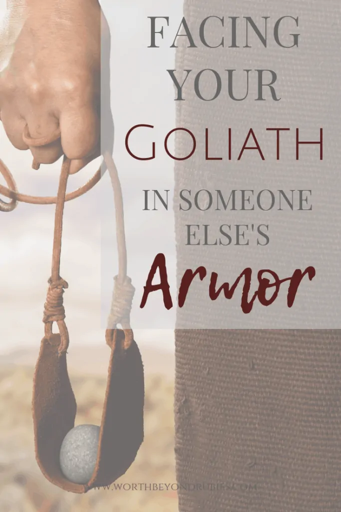 Facing your Goliath - David holding a slingshot with a stone in his hand