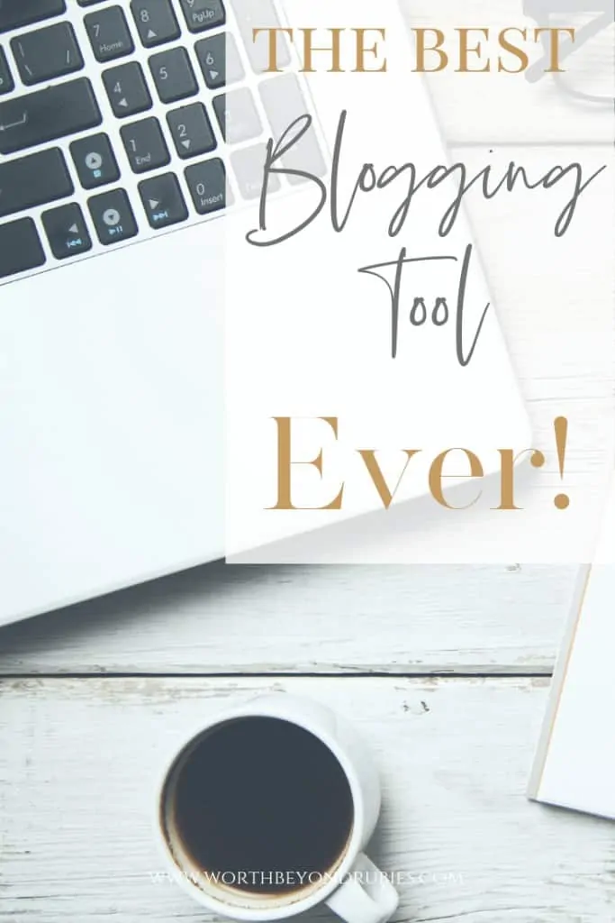 Blogger Essentials- Tailwind- The Best Blogging Tool Ever! A computer and coffee sitting on a white wooden table