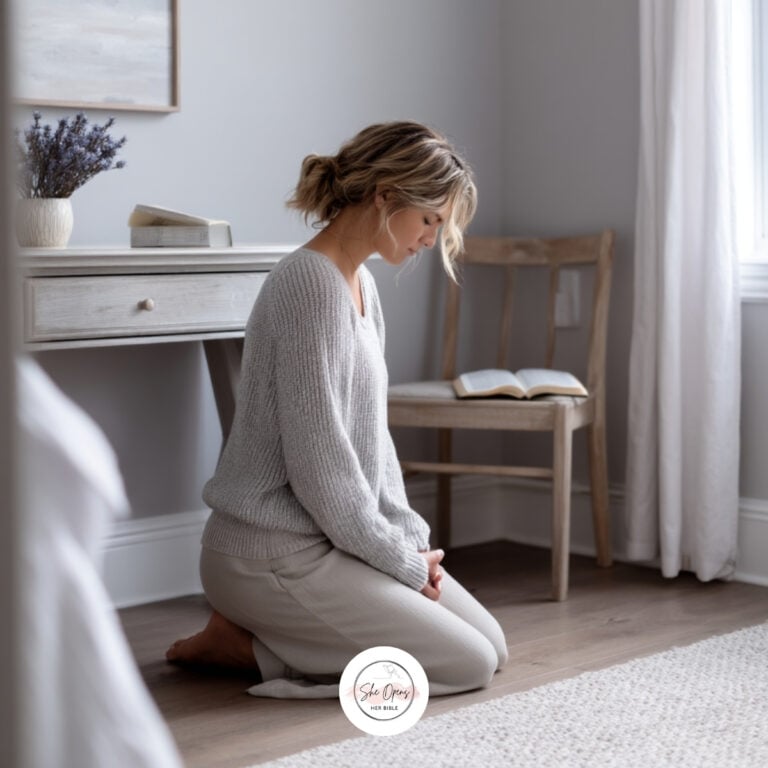 a woman on her knees in prayer