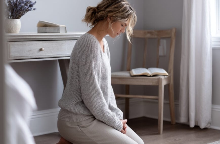 a woman on her knees in prayer