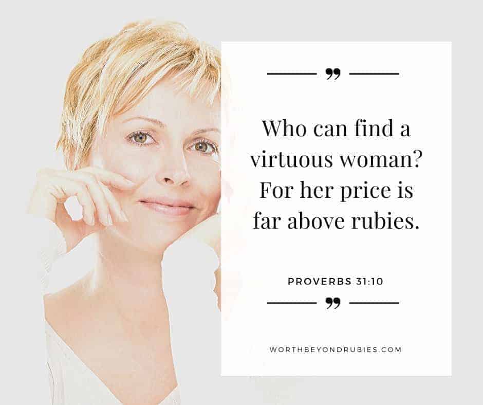 A Virtuous Woman - Proverbs 31 Woman to a Titus 2 Ministry - a mature woman with her head on her hands smiling into the camera