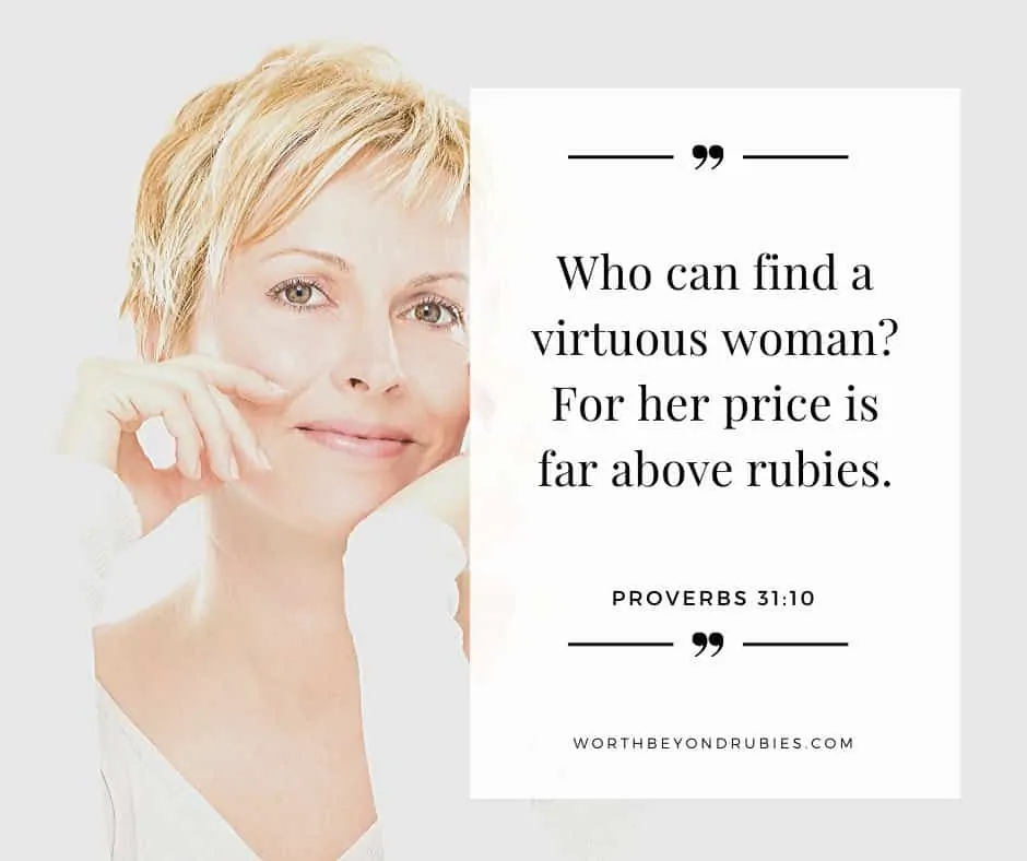 A Virtuous Woman - Proverbs 31 Woman to a Titus 2 Ministry - a mature woman with her head on her hands smiling into the camera