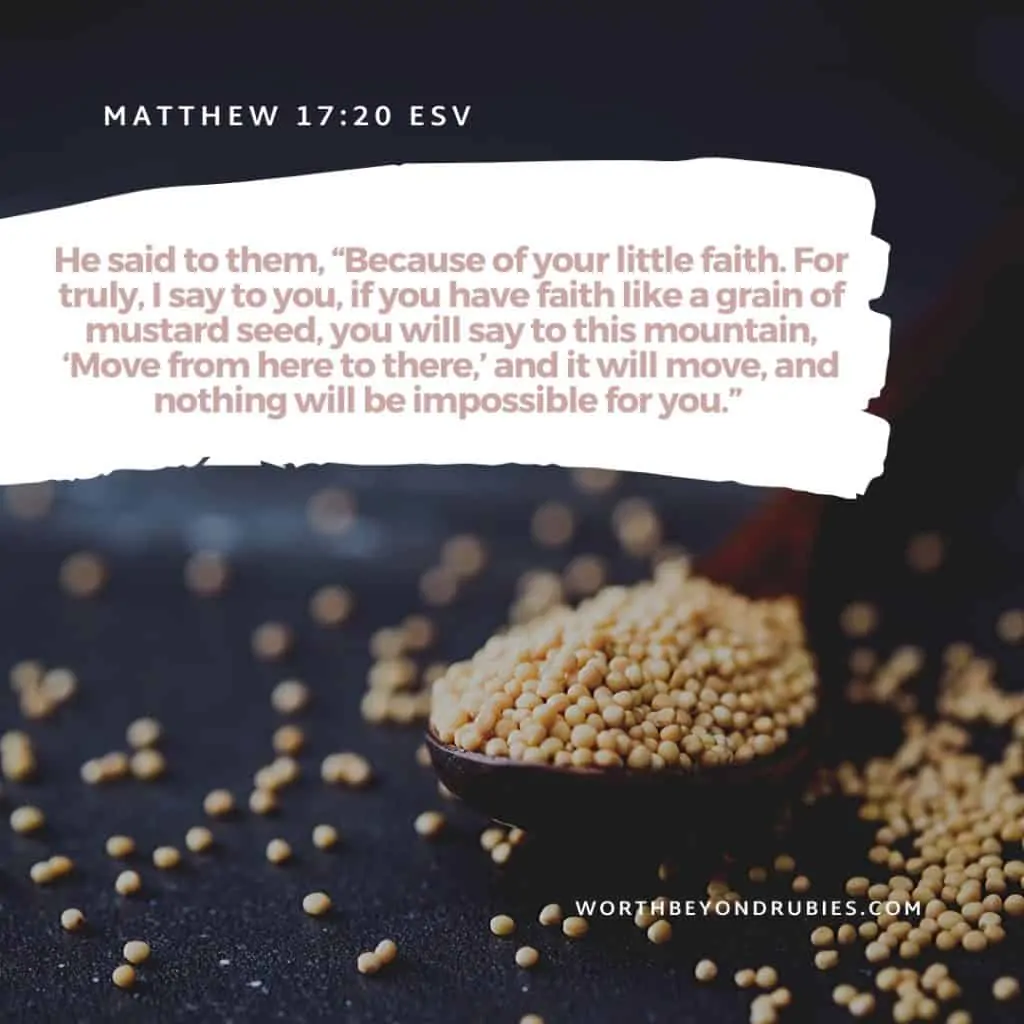 Image of mustard seeds with Matthew 17:20 quoted