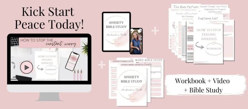 Pink background with images of tablets and a workbook from - Sunshyne Gray - How to Stop Feeling Anxious (Workbook and Video)