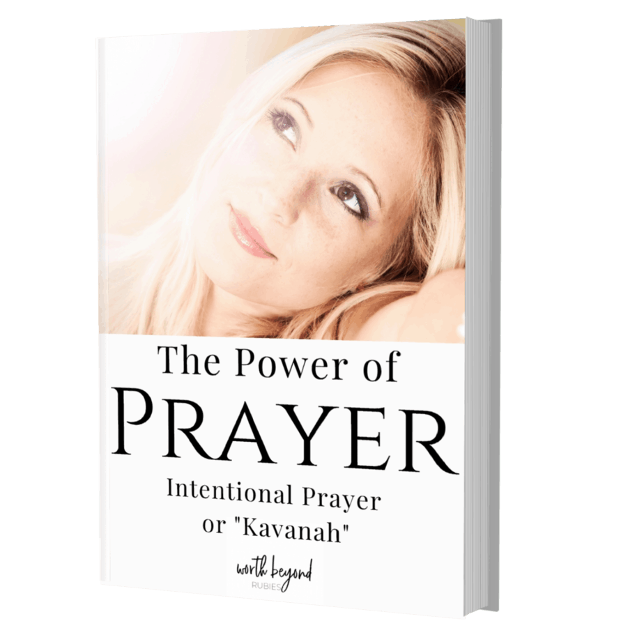 an image of a blonde woman looking up thoughtfully and text that says The Power of Prayer - Intentional Prayer or "Kavanah"