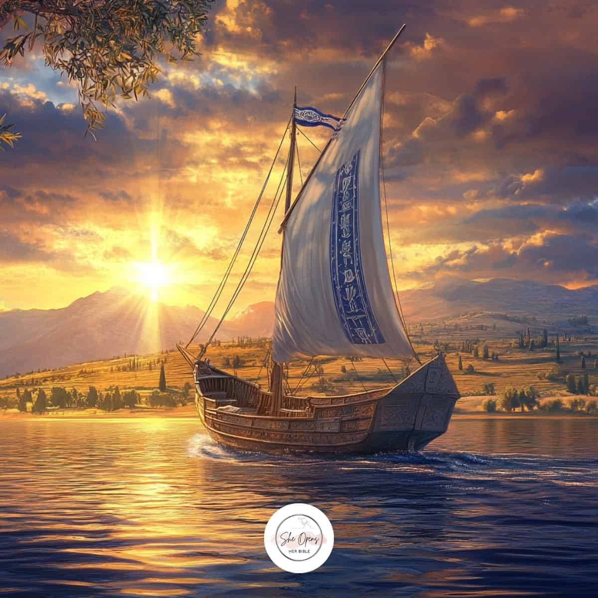 a boat on water with a sunset