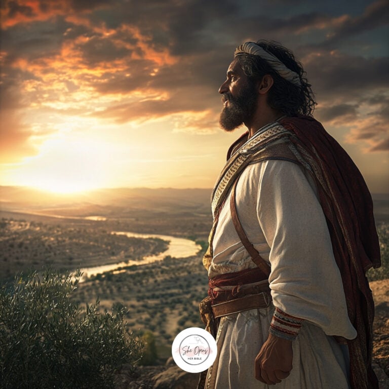 a man in ancient robes looking out over the land