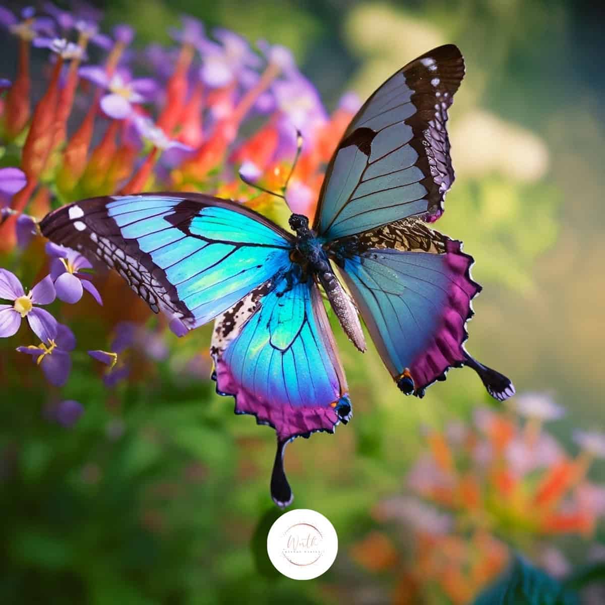 a butterfly flying on a flower