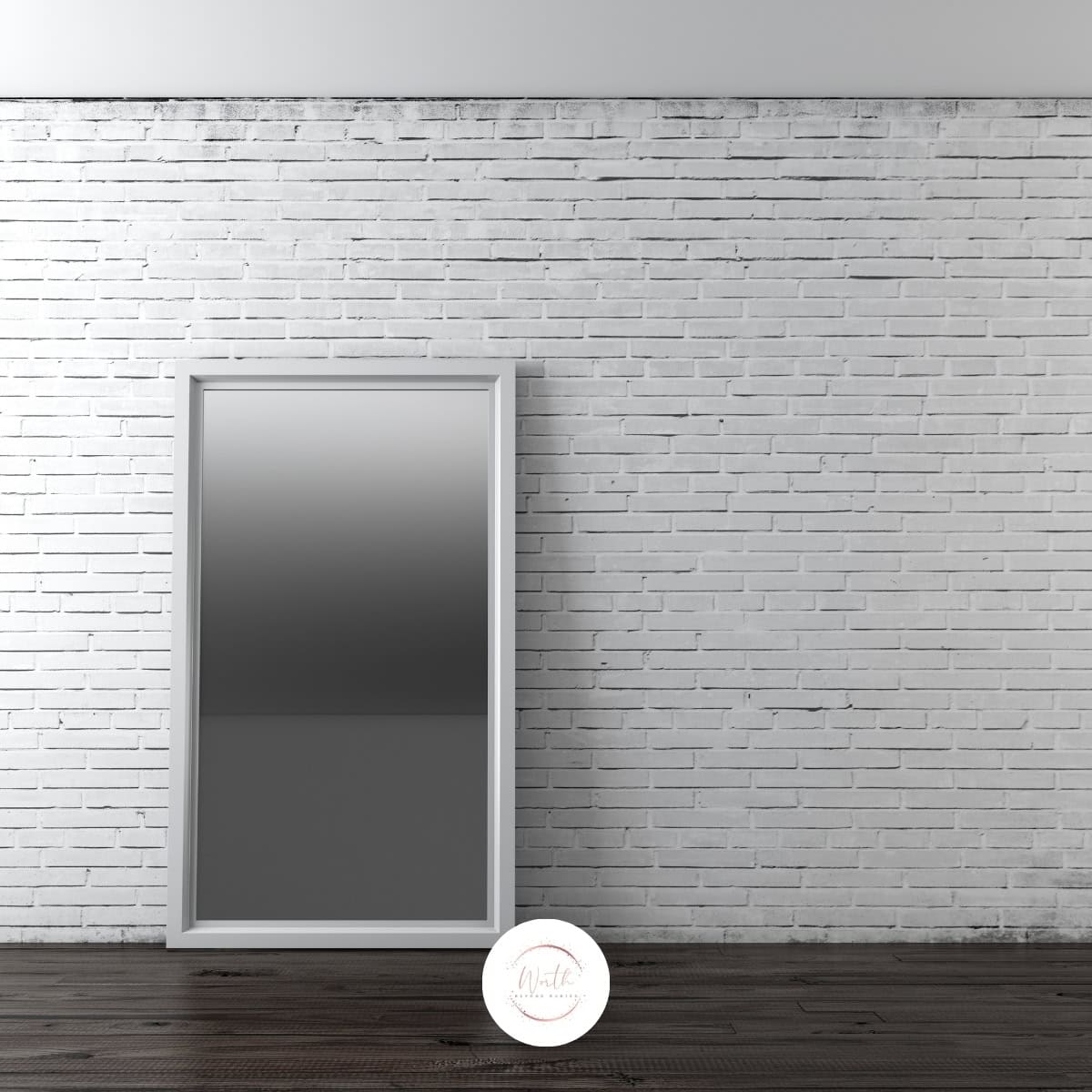 a mirror leaning against a brick wall