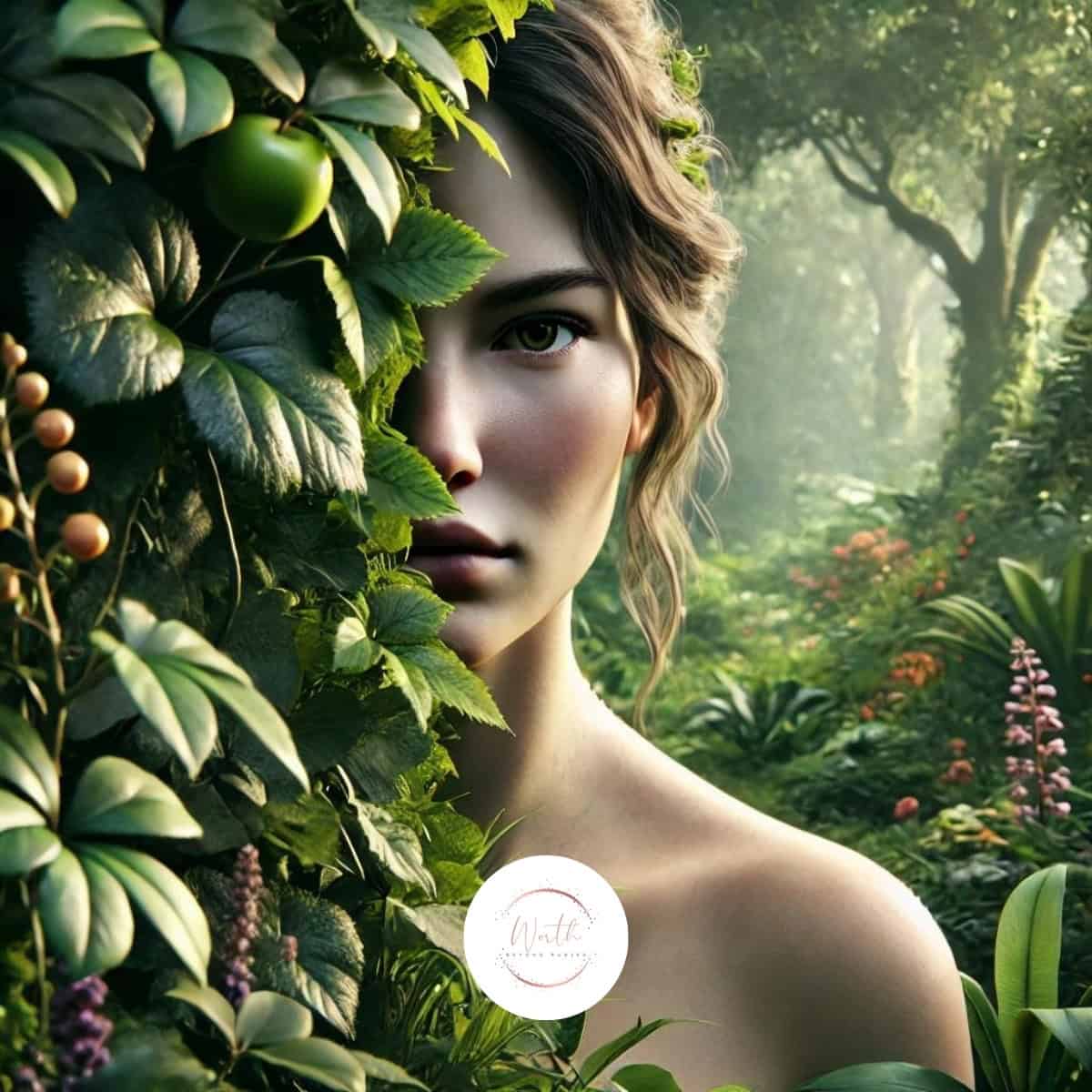 a woman in a forest
