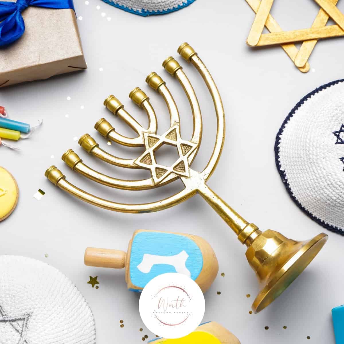 a group of Hanukkah objects on a table