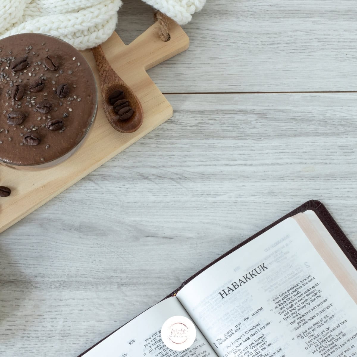 a book and a bowl of food