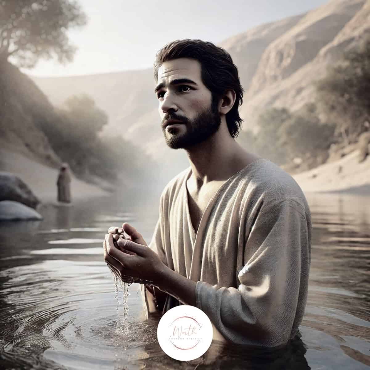 a man in a robe in a river