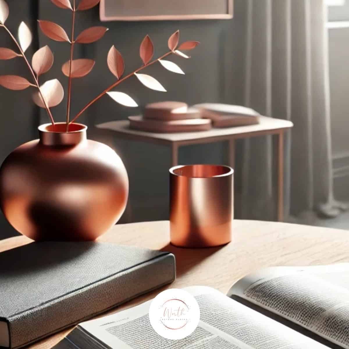 a book and vase on a table