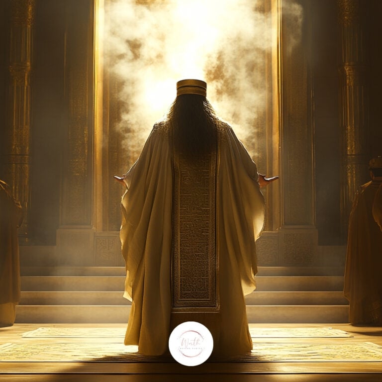 a man in a robe standing in front of a large window