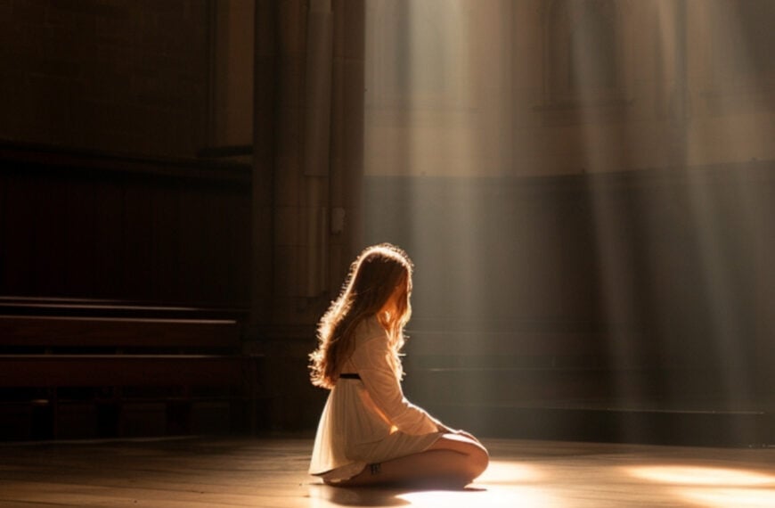 a woman sitting in a room with sunlight shining through the windows