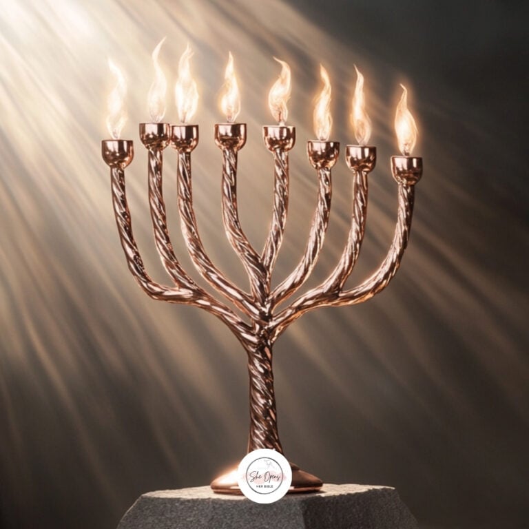 a gold menorah with flames on top