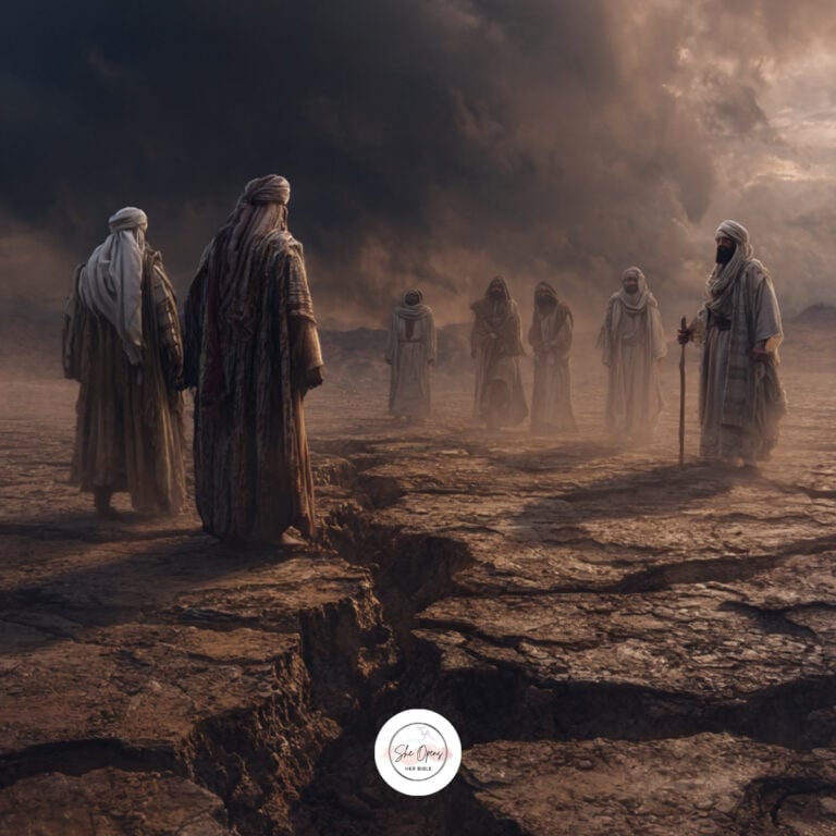 a group of men in robes standing in a crack in the ground
