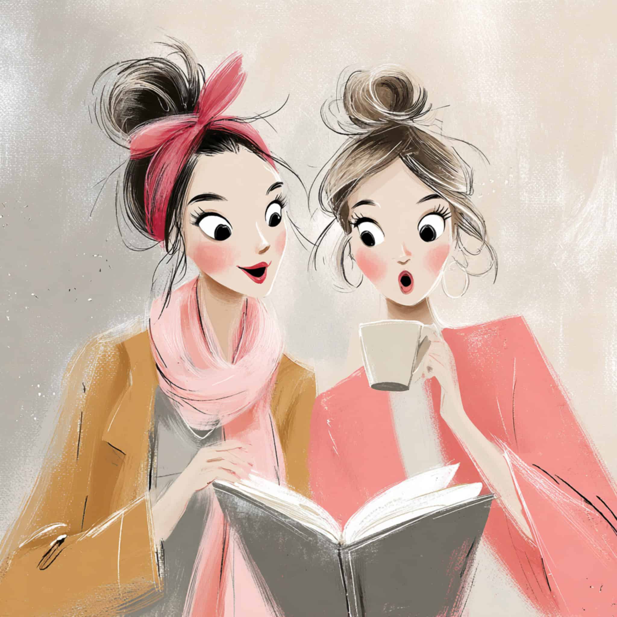 Home 57 Two women reading together, sharing ideas.