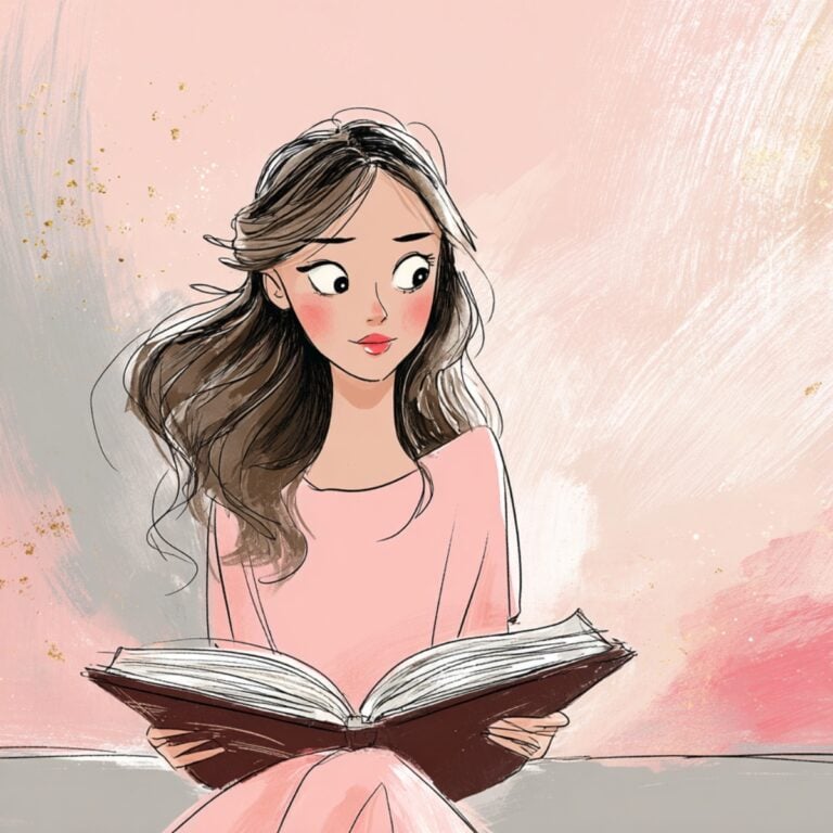 Woman reading a book, serene atmosphere.