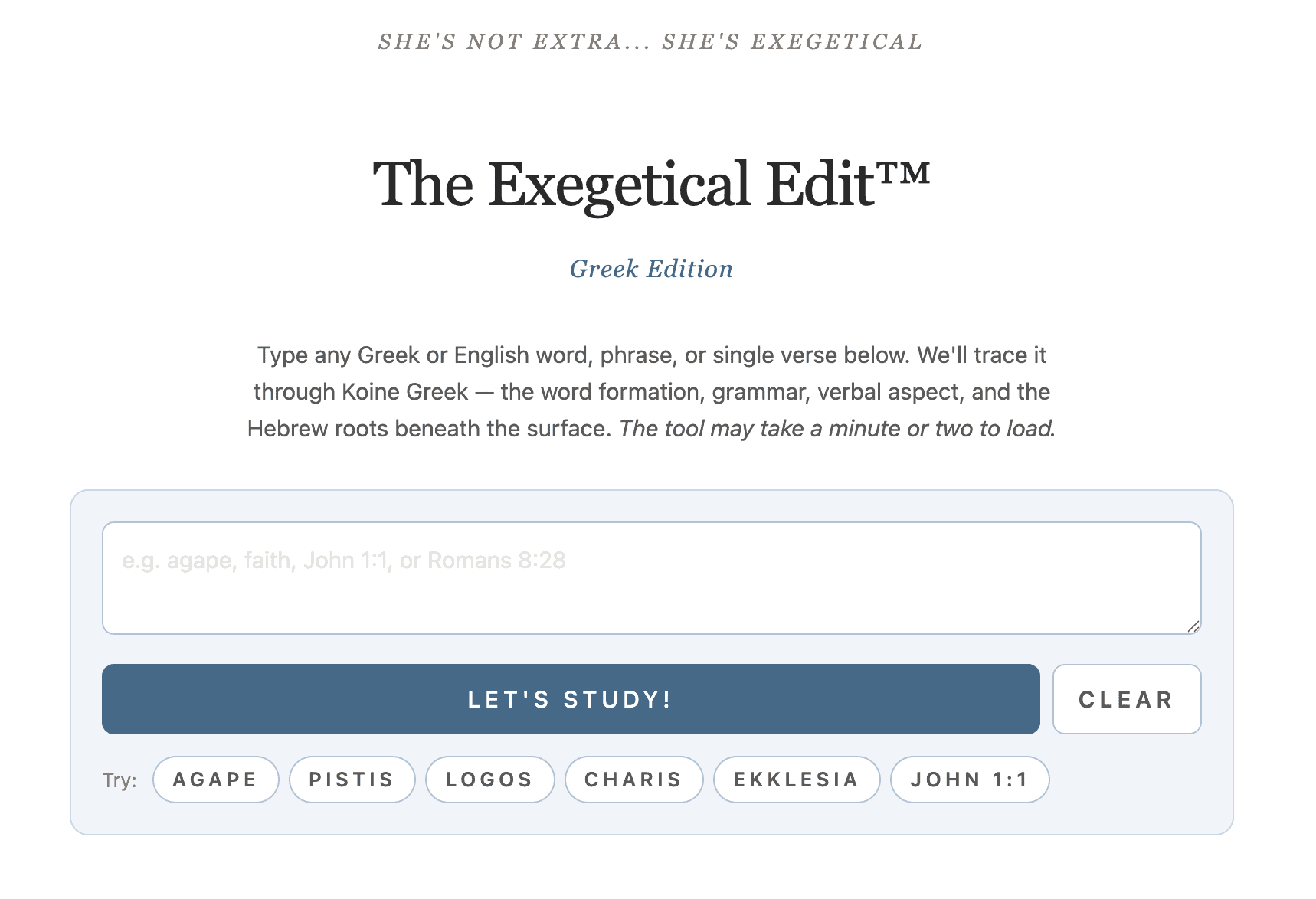 Home 59 Greek Bible study tool interface